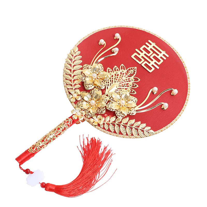 Éventail rond chinois éventail Vintage rouge | Ventilateur à la main chinois rond, éventail rouge avec pompon, décoration de fête de mariage et de mariée, poudard