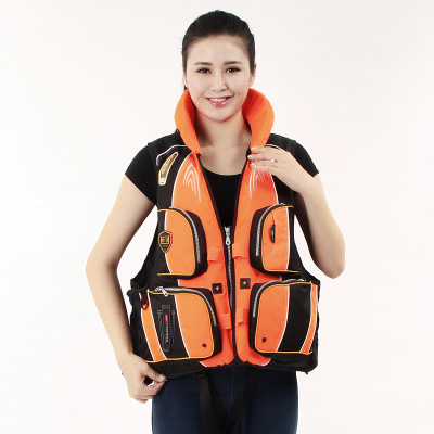 Famosa de chalecos salvavidas marinos para adultos EPE espuma de alta flotabilidad chaleco salvavidas con gran bolsillo chaleco salvavidas para pesca silbato de surf 400D: Naranja