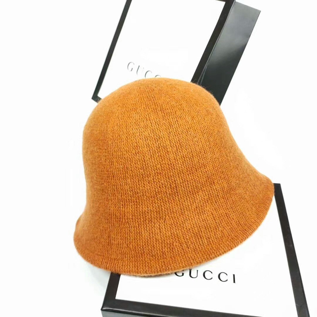 Bucket hats Autumn winter dome wool warm knitted Hat Women simple black woolen yarn basin cap Vintage weave casual hat: Orange