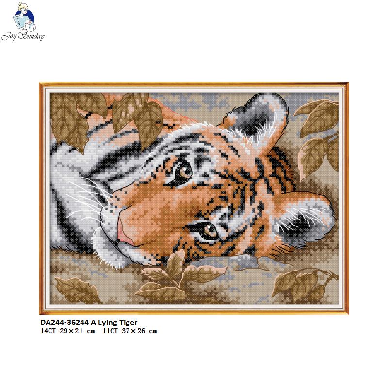 Glæde søndag tiger mønster dmc 14ct 11ct trykt korssting kit diy håndlavet bomuldstråd broderi boligindretning send