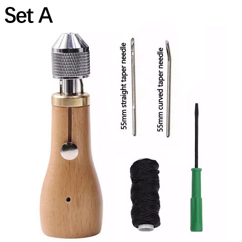 Leather Sewing Awl Kit Hand Speedy Stitcher Set Leather Craft Stitching Waxed Thread Needles Leather Craft Stitch Shoemaker Tool: Set A