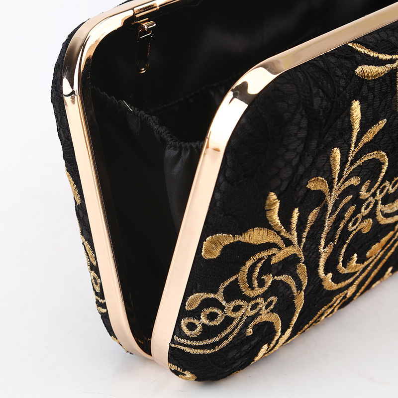 Neue Gedruckt Gold Stickerei Abend Tasche Jahrgang Kette Schulter Bote Tasche Kupplung Dame Partei Abendessen Hochzeit Handtaschen