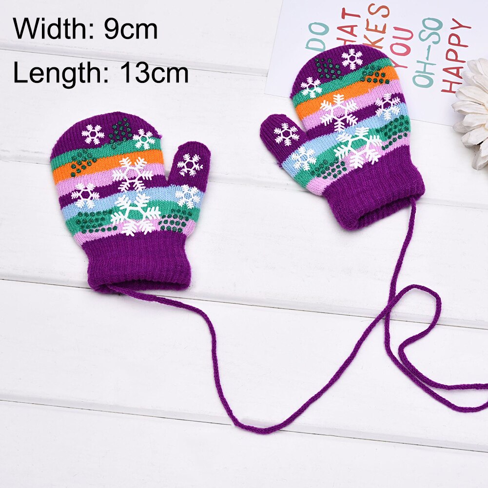 Winter Children's Warm Gloves for Baby Boys Girls Christmas Gloves Mittens Cute Knit Warm Finger Covered With Lanyard Kids