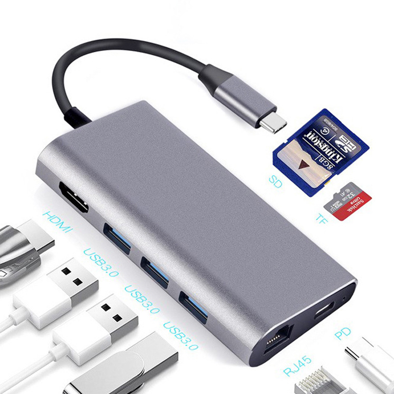 8 in 1 HDMI 3 USB3.0 port Typ C RJ45 Gigabit LAN PD TF SD slot Multi-funktion Typ C Docking station