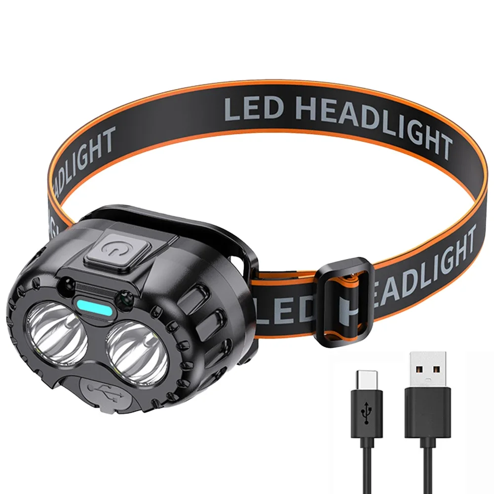 LED Motion Sensor Headlamp USB Rechargeable Headlight Outdoor Waterproof Headlight Camping Tools Fishing Head flashlight Lantern: black