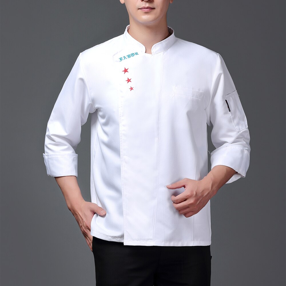 Åndbar unisex afslappet kokkejakke broderi køkken catering restaurant service arbejder uniform: Hvid kokkedragt / Xl