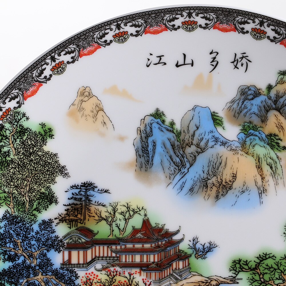 Jingdezhen kunst keramik dekorativ smuk landskab plade dekoration plade træ base hus porcelæn plade sæt bryllup