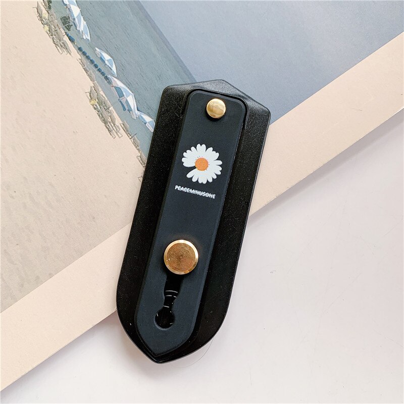 Margherite Fiore Push Pull In Silicone di Colore Della Caramella Breve Cinturino Da Polso Anello di Barretta Grip Staffa di Supporto Del Supporto Del Telefono Universale Per il iPhone 11: Black