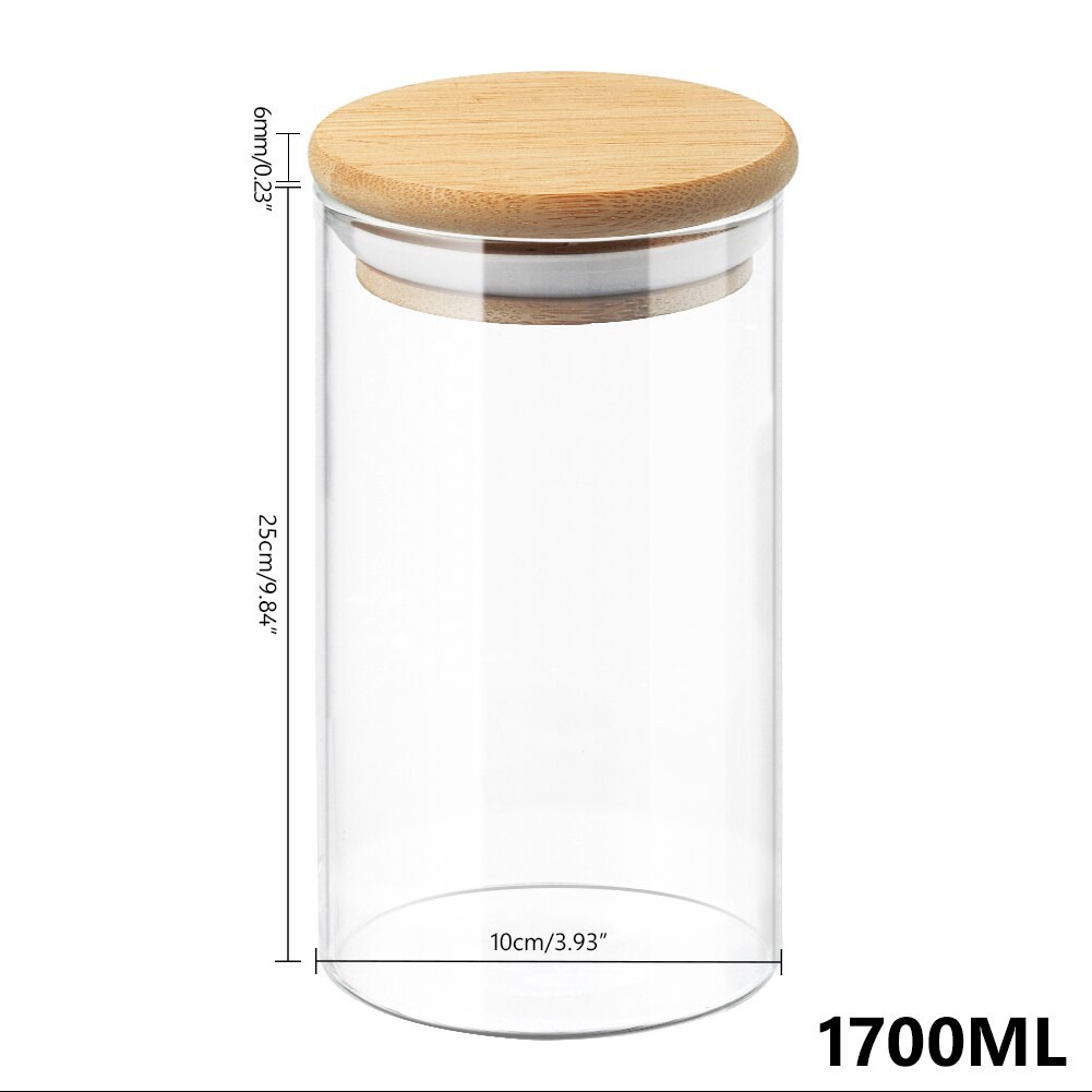 Afgesloten Glazen Pot Met Bamboe Deksel Bus Voedsel Opslag Keuken Flessen Container Voor Losse Thee Bean Suiker Zout Koffie: 1700ml 10x25cm