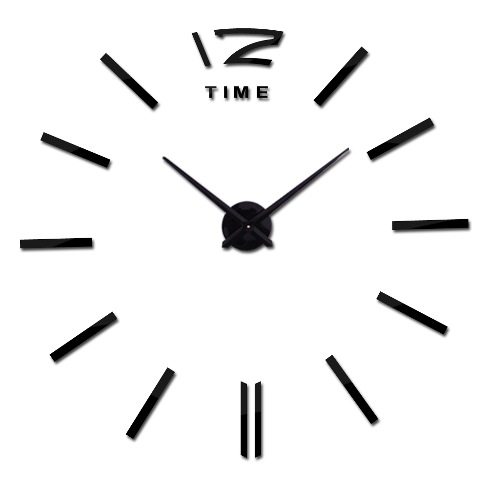 Veggklokke store dekorative klokker hjemmeinnredning 3d diy wallstickers stue reloj veggmaleri klistremerke: Svart / 37 tommer