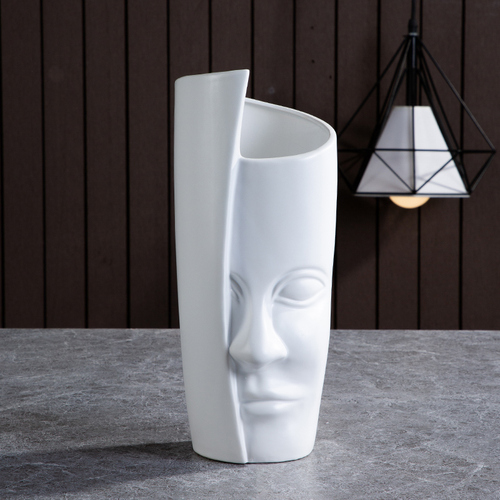Nordic Ceramic Face Vase Modern Living Room Lip Flower Light Luxury Expression Half Face Decoration Home Decoration Accessories: Half face white