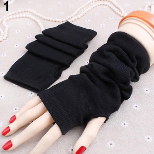 Mitaine longue élastique pour femmes, bras tricoté, sans doigts, gants chauds, tendance,: Black