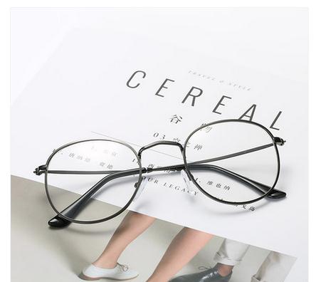 MINCL/Korean Tide Retro Glasses Frame Metal Round Box Golden Plain Retro Myopia Female Literary Tide eye Glasses LXL: gun