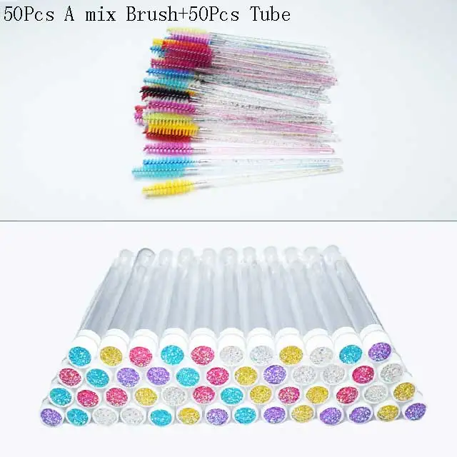 Reusable 50sets Eyelash Mascara Wands With Tube Lash Spoolie Brush In Container Disposable Eyebrow Applicator Case: Ivory