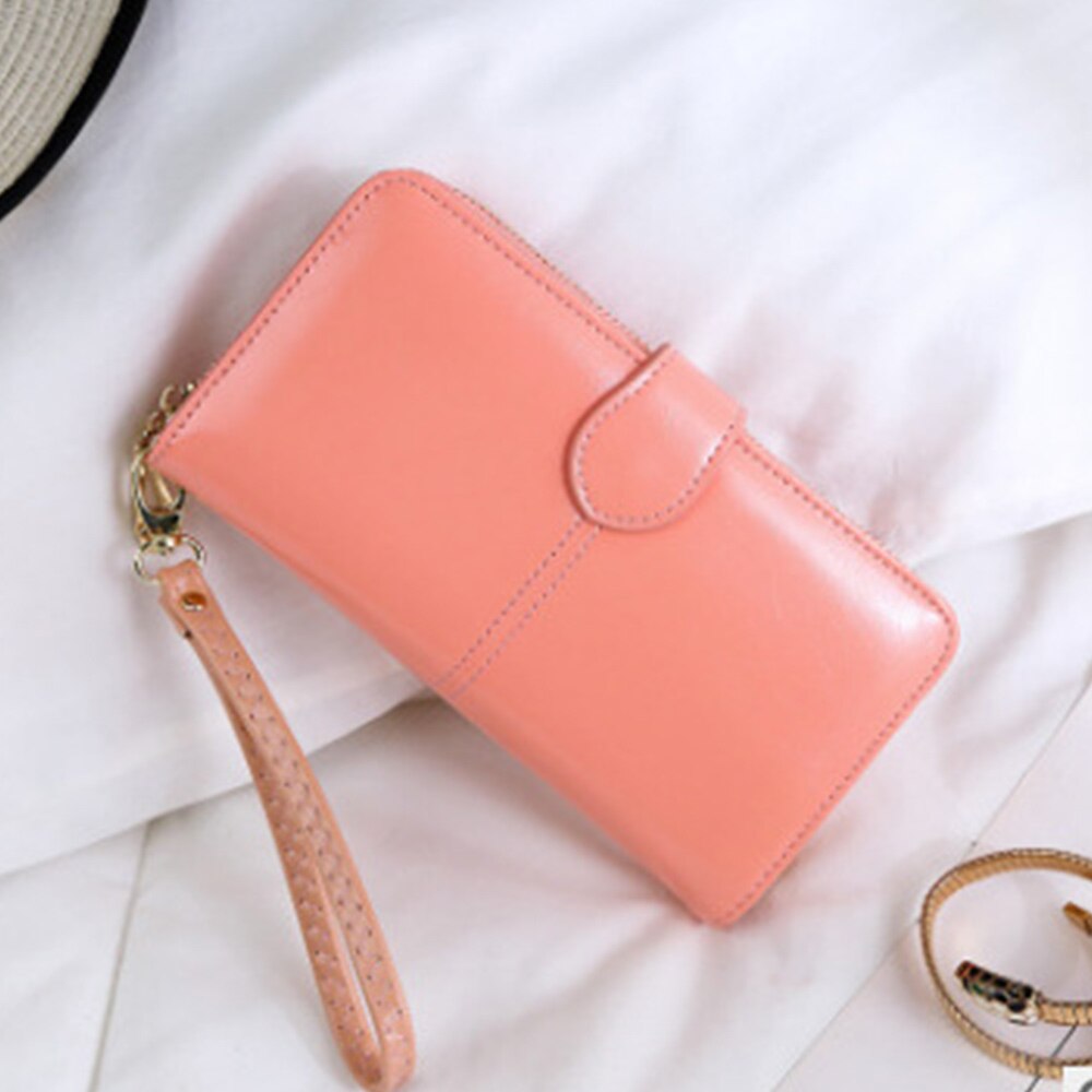 Women Oil Wax Leather Wallet Female Purses Big Capacity Hasp Zipper Purse Ladies Long Wristlet Clutch Coin Card Holders: 9