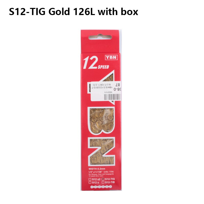 YBN-Cadena de 12 velocidades y 11 velocidades, Compatible con Sram MTB, cadena de bicicleta de montaña, 12 S, 118L, 126L, 11 S, 116L: S12-TIG Gold 126L