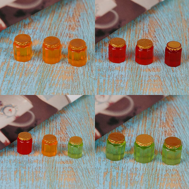 3pz 3D Della Resina di Simulazione Vasetti di Marmellata Bottiglia di Abbellimento per 1/12 Dollhouse cucina ristorante arredamento FAI DA TE Artigianato Giocattoli