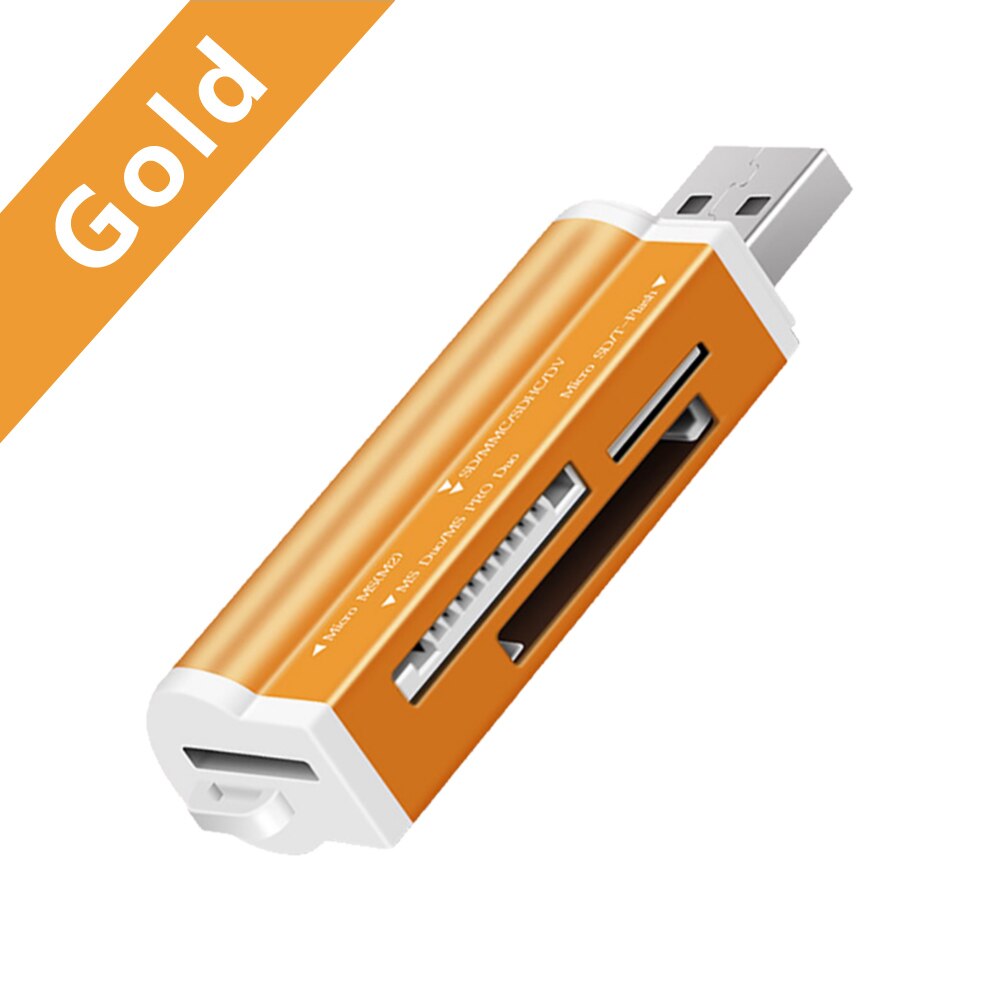 Micro USB 2.0 Memory Card Reader usb Adapter for Micro SD card TF M2 MMC MS PRO DUO 4 IN 1 Card Reader: Gold
