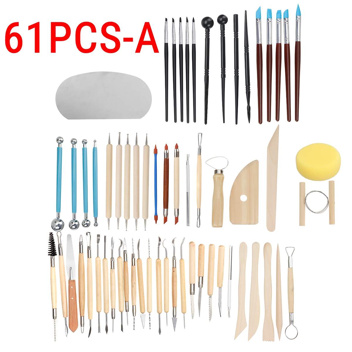 61PCS Ceramic Clay Tools Set Polymer Clay Tools Pottery Tools Set Wooden Pottery Sculpting Clay Cleaning Tool Set tool sculpture: 61PCSA