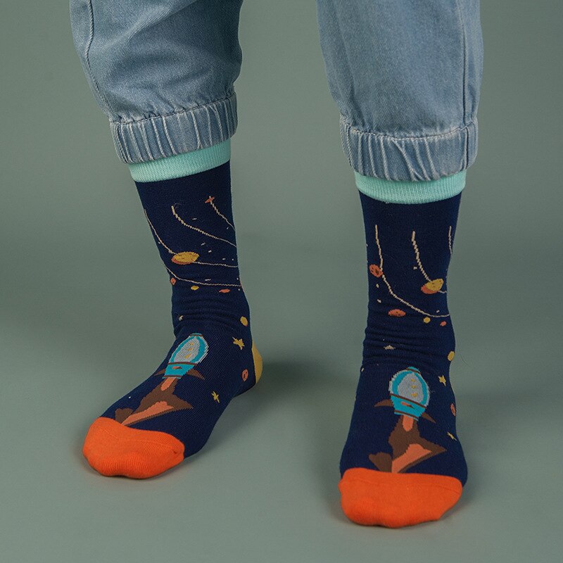 autumn and winter outer space socks 1 cotton socks couple tube socks cartoon alien socks