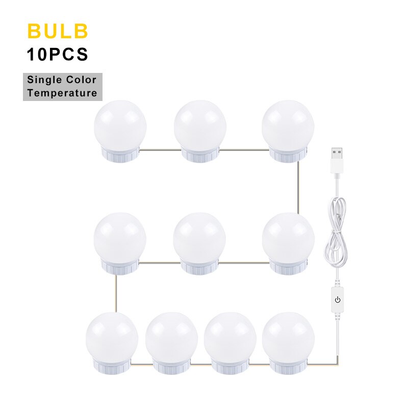 5v usb sminkespejl pære hollywood sminkelampe dæmpbar 6 10 14 pærer sæt toiletbord spejl lampe naturhvid 4000k: 10 pærer