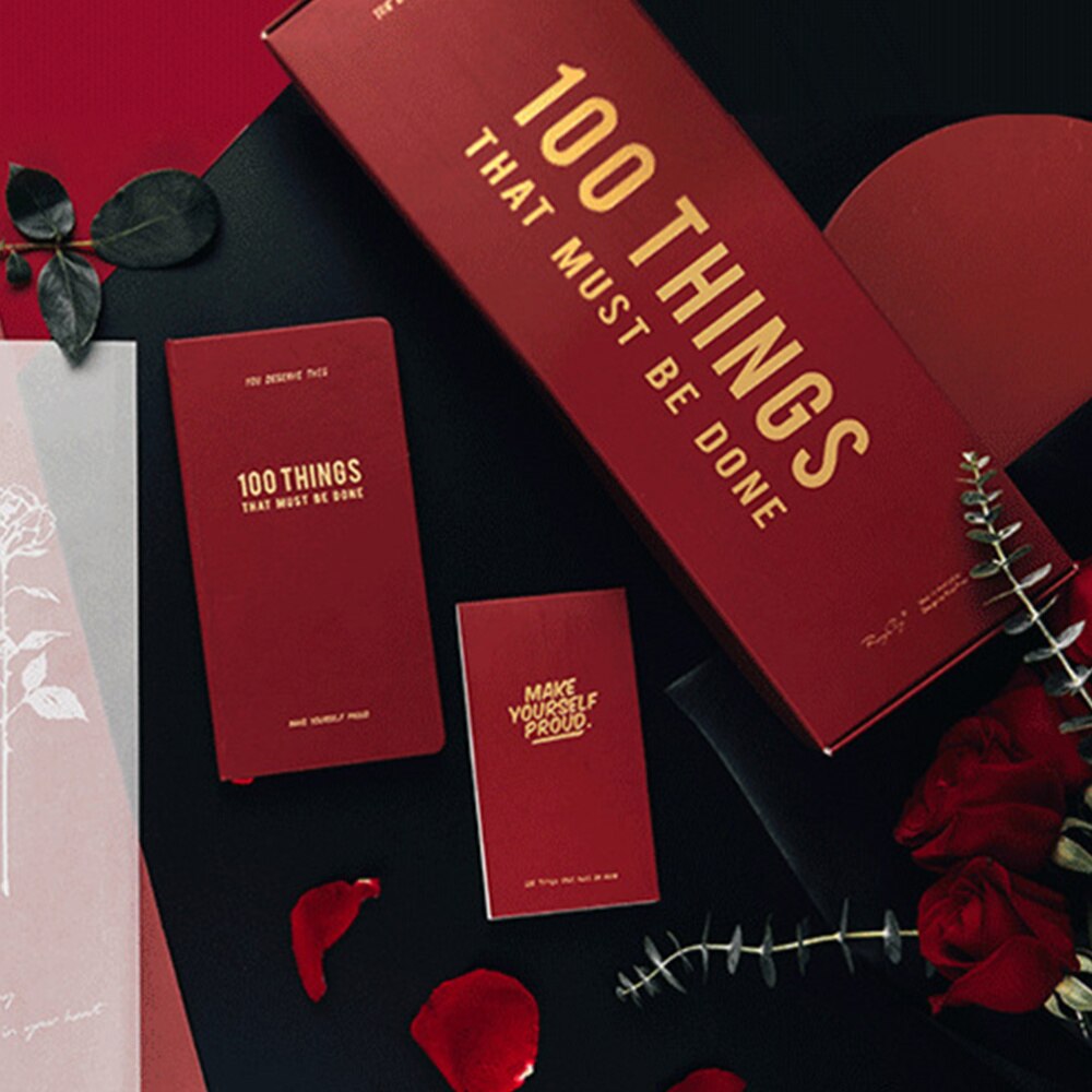 100 Days Planner Set Wall Sticker Work Schedule Record Sheet Notebook Notepad Greeting for Home School (Red)