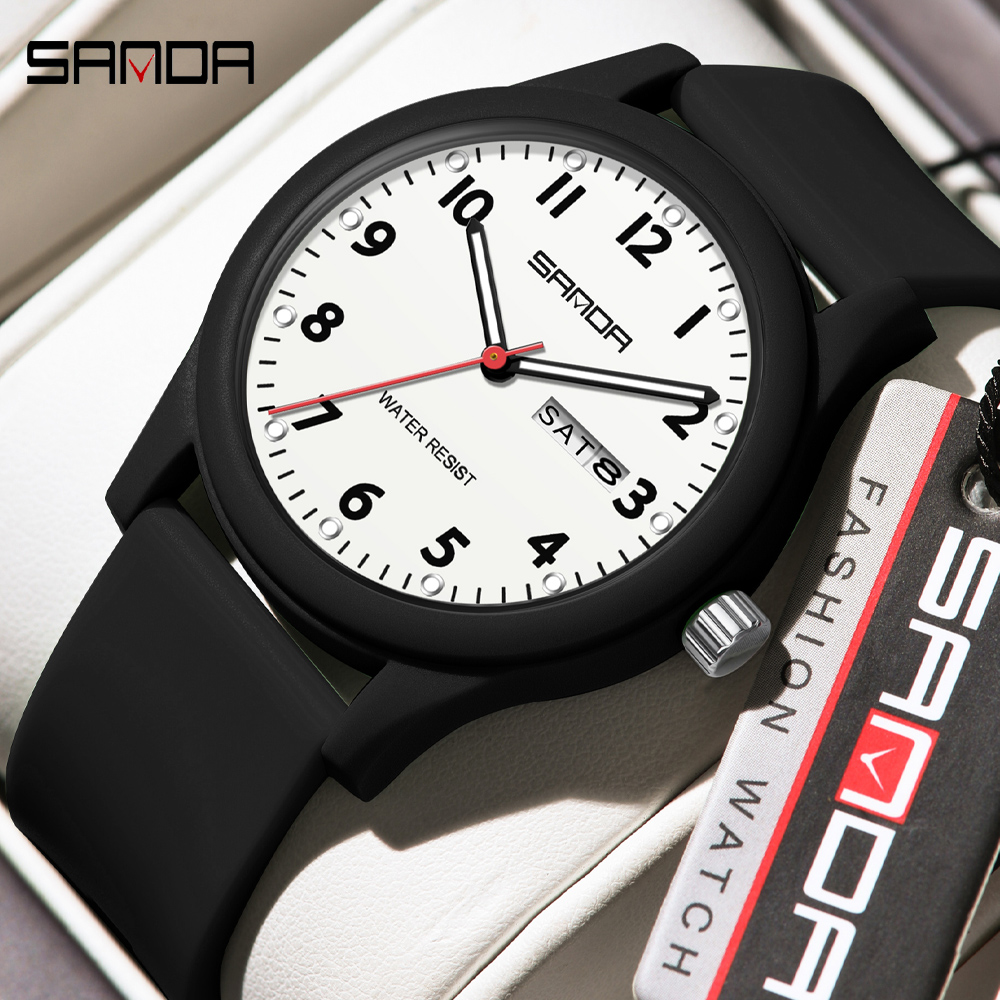 SANDA Herrenuhr, Silikonarmband, modisch, lässig, wasserdicht, leuchtende Uhr, Unisex-Armbanduhr, Datum, Woche, Sport, Herrenuhren