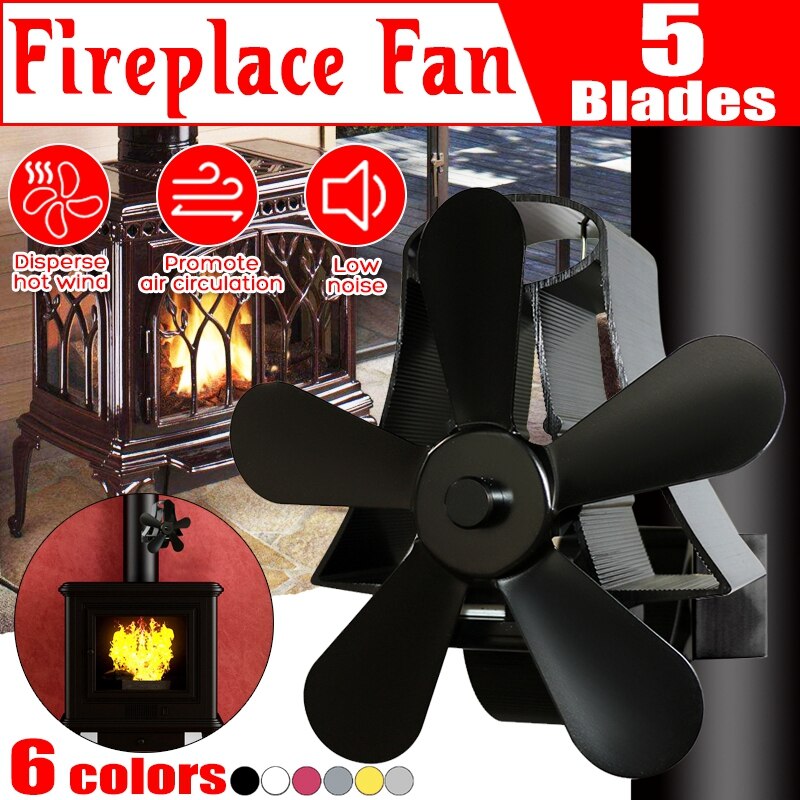 1100RPM Wall Mounte 5 Blade Heat Fireplace Fan Stove Fan Powered Stove Fan Wood Burner Eco Friendly Quiet Fan Distribution Heat