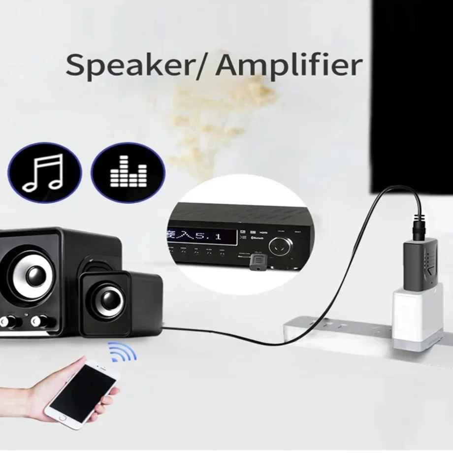 PzzPss USB Bluetooth 5.0 4-IN-1 Adapter (Tx/Rx) - Wireless Audio Dongle AUX/RCA/USB/3.5mm for PC/TV/Car | Home/Car Stereo