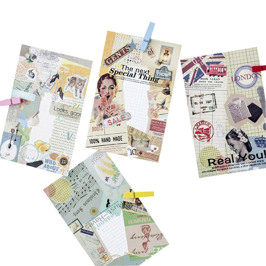 4Packungen/viel SchöNe Collage zeit karten Gruß Karte Postkarte Kraft Umschlag