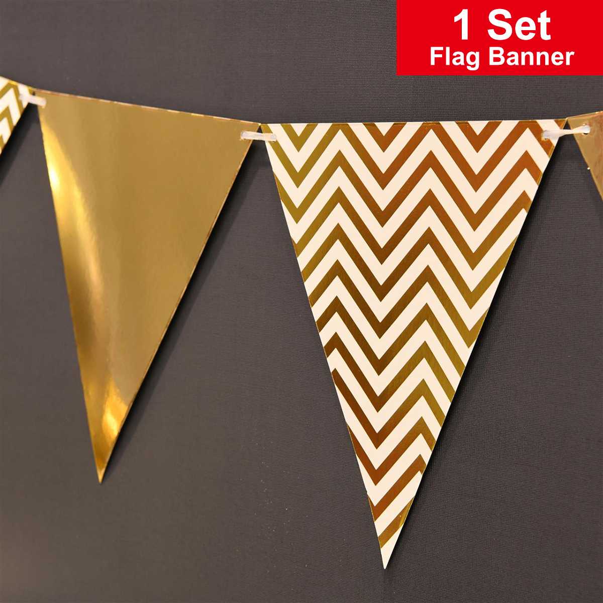 Gouden Streep Serie Party Decoratie Wegwerp Servies Sets Papieren Borden Banner Popcorn Dozen Voor Kinderen Verjaardag Baby Shower: 1 Set Flag Banner