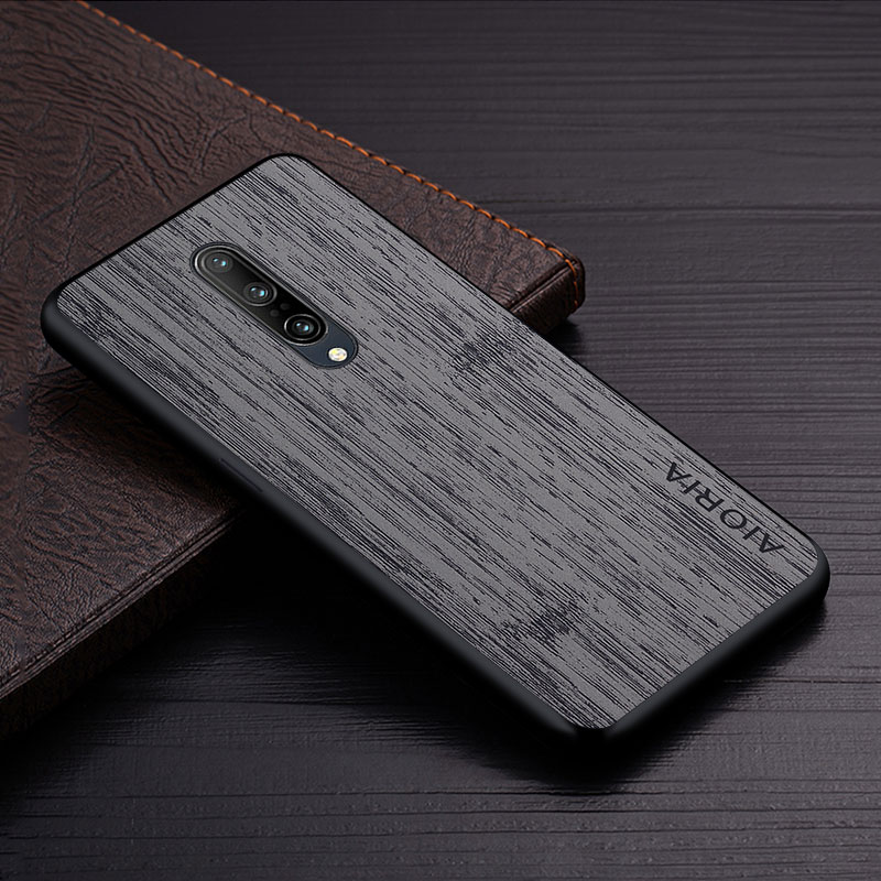 Funda para Oneplus 6 6T 7 7T Pro funda de madera de bambú patrón de cuero funda de teléfono coque de lujo para Oneplus 6 7 6t 7t pro funda capa: ABS / Gris oscuro