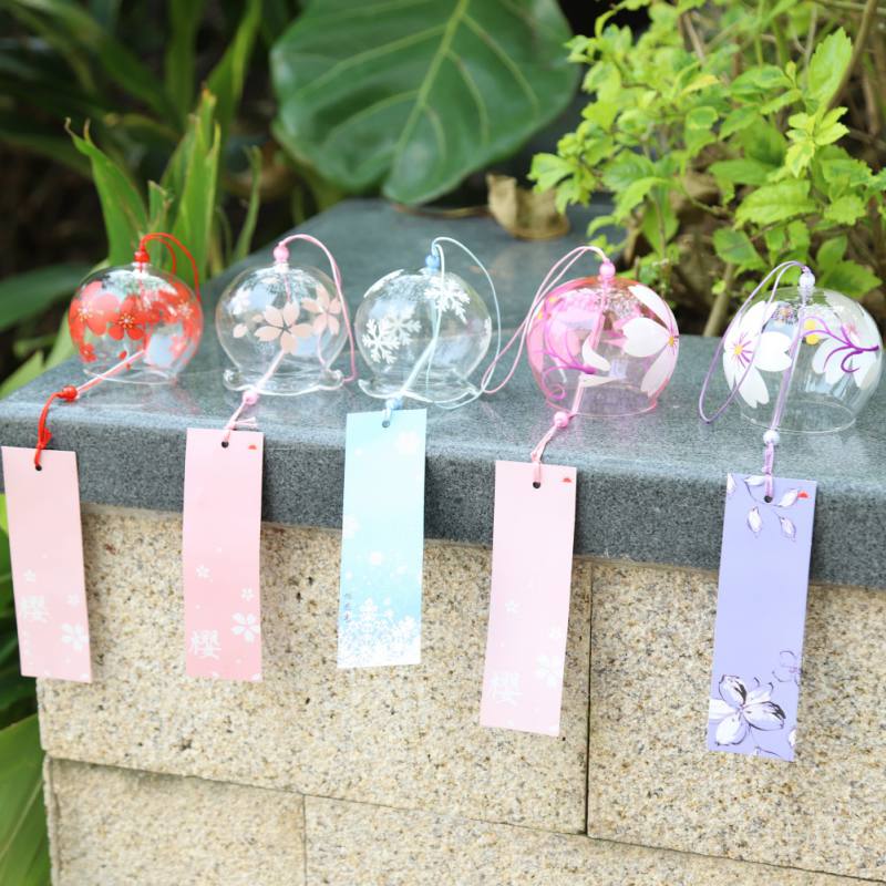 Japan Style Handpaint Sakura Glass Wind Chimes Wind Bells Home Garden Office Hanging Decorations Beautiful Hope
