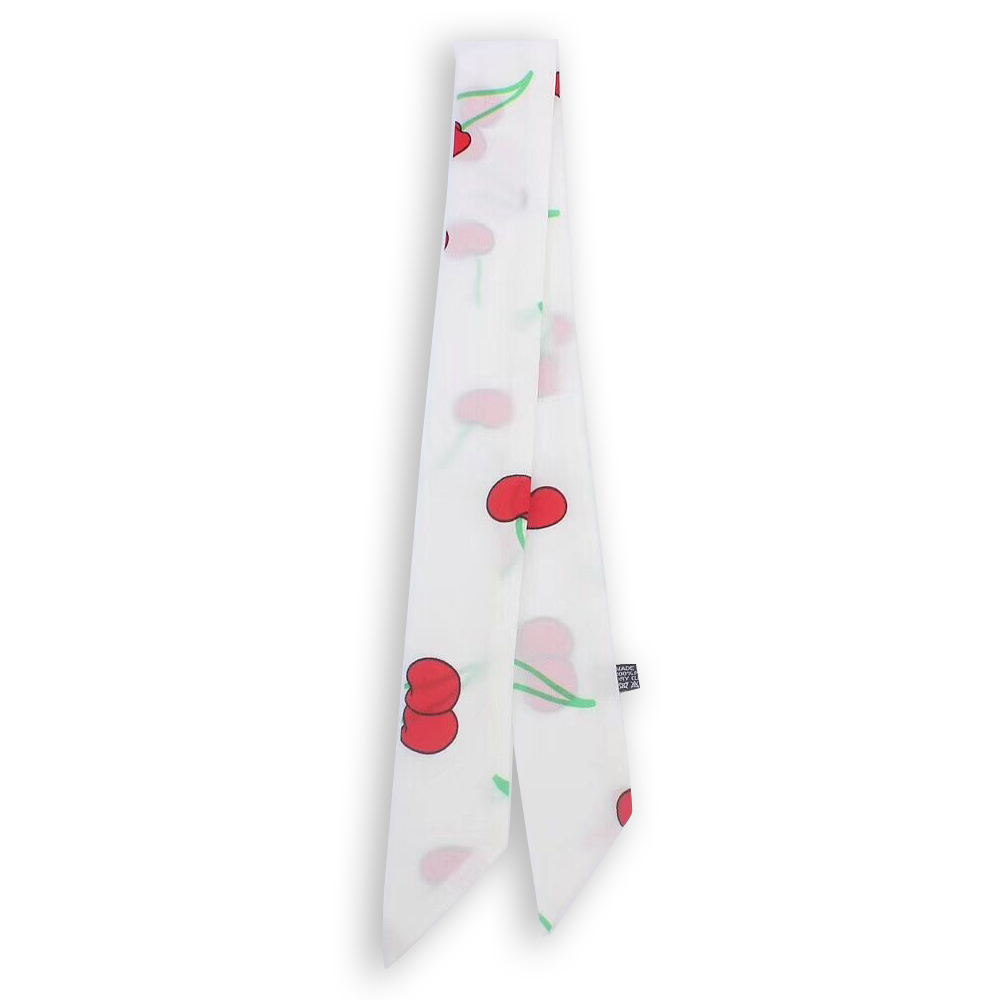 Lille silketørklæde til kvinder pandebånd tyndt tørklæde håndtag taske bånd lange tørklæder pandebånd kirsebær printet silketørklæde