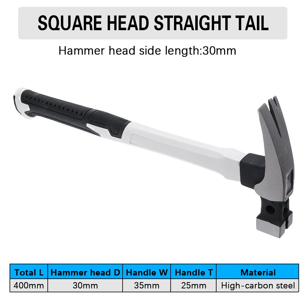 400mm Claw Hammer Carbon Steel Woodworking Joinery Home Carpentry Hand Hammer Non-slip Multi-function Hammer: 30mm-Square