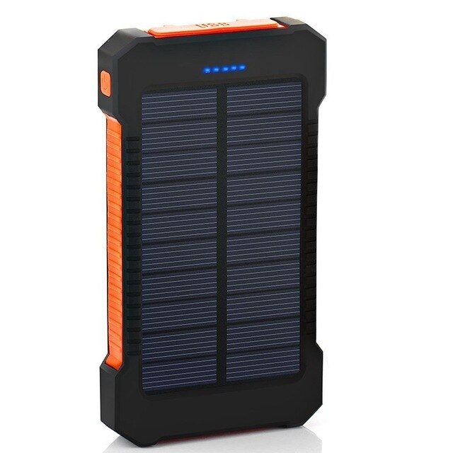 Solar Power Bank Waterdichte 30000Mah Solar Charger 2 Usb-poorten Externe Lader Powerbank Voor Xiaomi Smartphone Met Led Licht: Orange