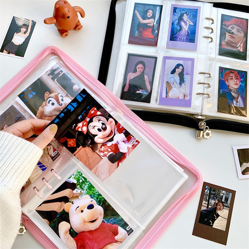 A5 zíper fichário photocards transparente recolher livro diário caderno postais organizador mangas papelaria escolar