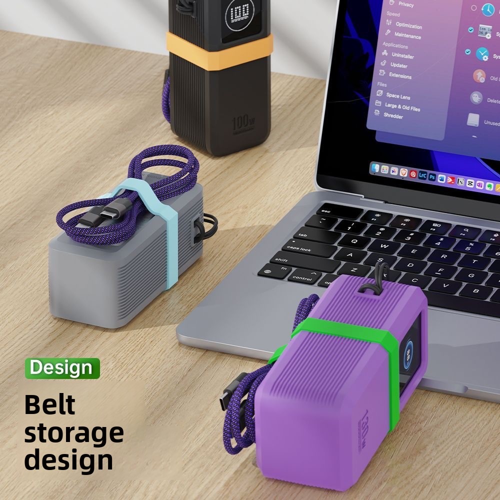 For Ugreen 130W/100W 20000mAh Power Bank Portable Travel-Friendly With Data Cable Storage & Anti Silicone Case