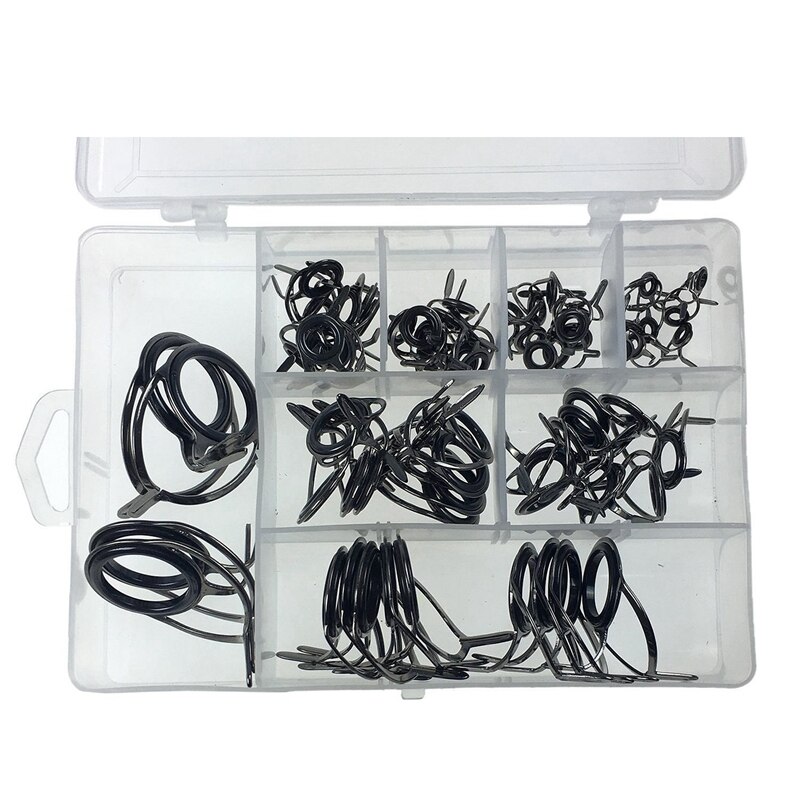75Pcs Fishing Rod Guide Tips Repair Kit 8 Size Carbon Ceramic Ring Diy Eye Set Rod Rebuilding Sea Spinning Casting Rod Replaceme: Default Title