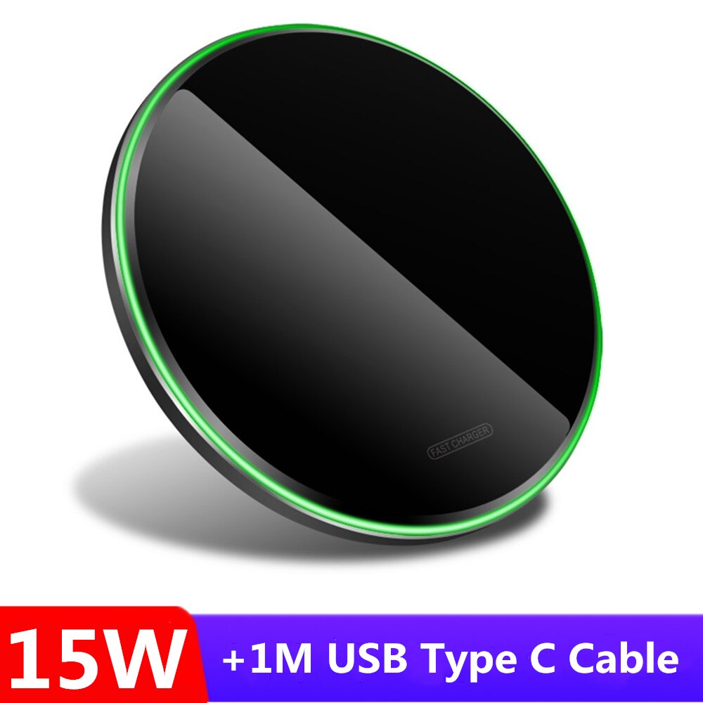 FDGAO 15W caricabatterie Wireless veloce per iPhone 13 12 11 X XS Max XR X 8 Airpods 3 Pro tipo C Qi Pad di ricarica per Samsung S21 S20 S10: 15W Black