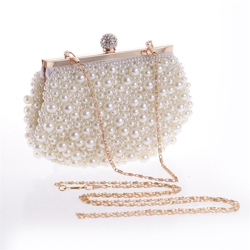 Want go branco cor pérola frisado noiva festa de casamento embreagem bolsa moda feminina noite saco mais novo senhora mini corrente bolsa de ombro