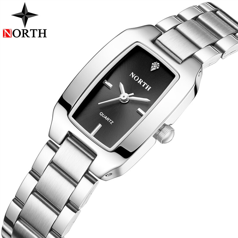 Luxuy Brand NORTH Watches Women Casual Steel Strap Quartz Watch Women Waterproof Bracelet Watches Lady Reloj Mujer: Silver Black