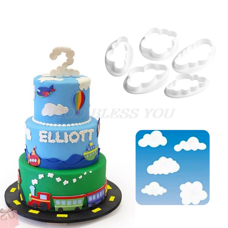 5Pcs 3D Cloud Plastic Fondant Cutter Cakevorm Sugarcraft Mold Decorating Gereedschap