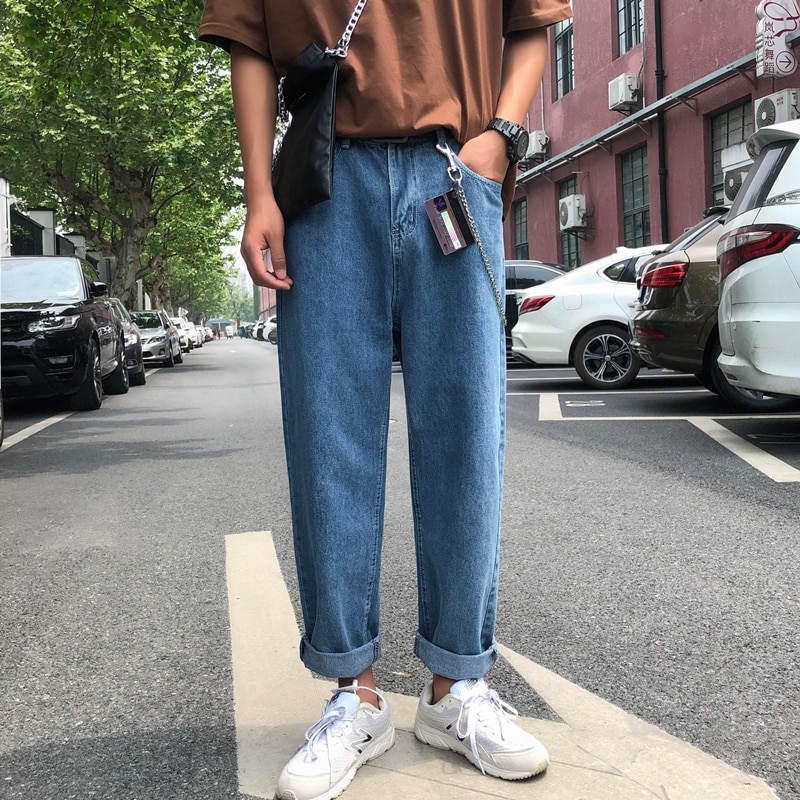 Sommer tynde bukser mandlige koreansk version af trenden lige jeans mænds løse brede ben bukser tidevand mærke afslappet ni bukser