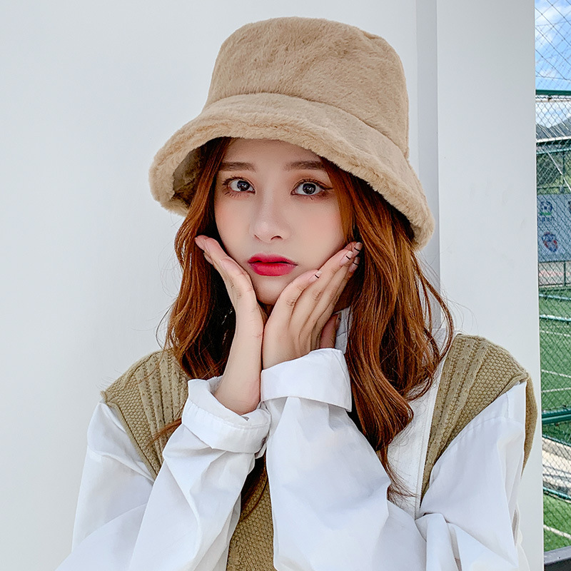 Winter Autumn Thick Warm Soft Lamb Wool Women Bucket Hat Solid Color Female Ladies Flat Top Hat Beanie Bonnet