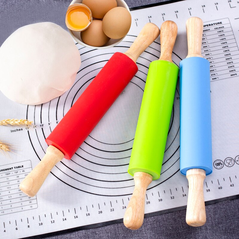 Rodillo de silicona con mango de madera antiadherente, rodillo para masa y harina, utensilios de cocina para hornear, Navidad, 1 ud.