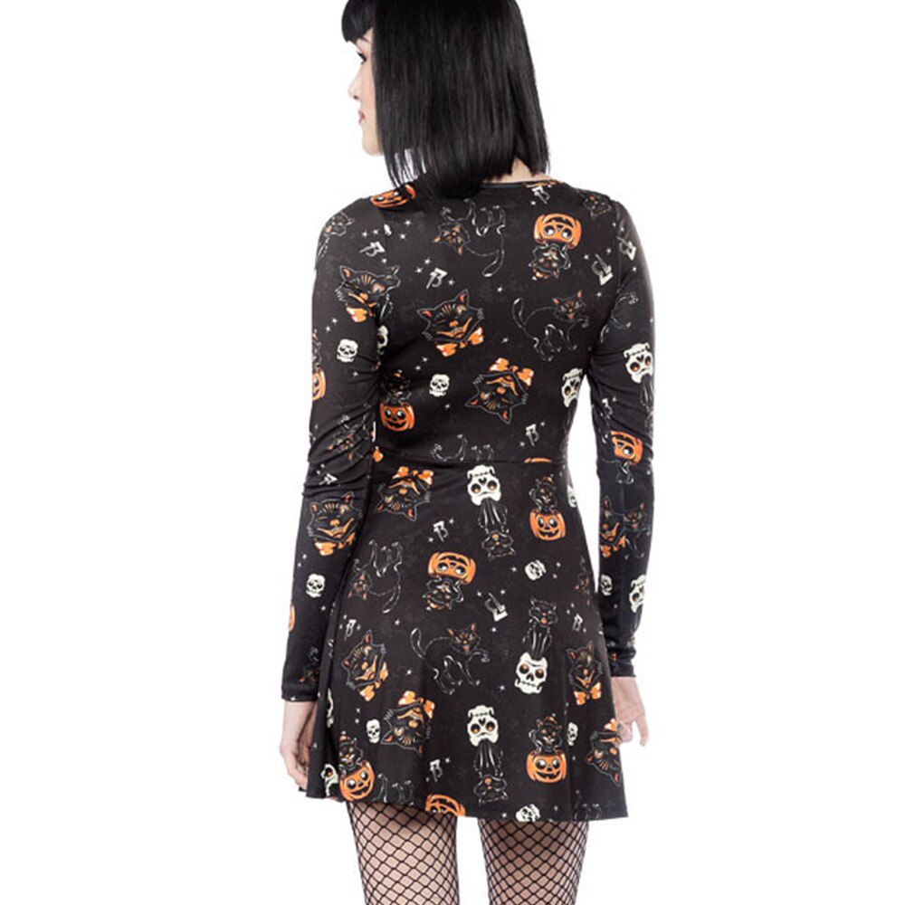 Halloween kostume fest kvinder retro blonder vampyr langærmet vintage kjole en græskar scoop kjole gallatøj