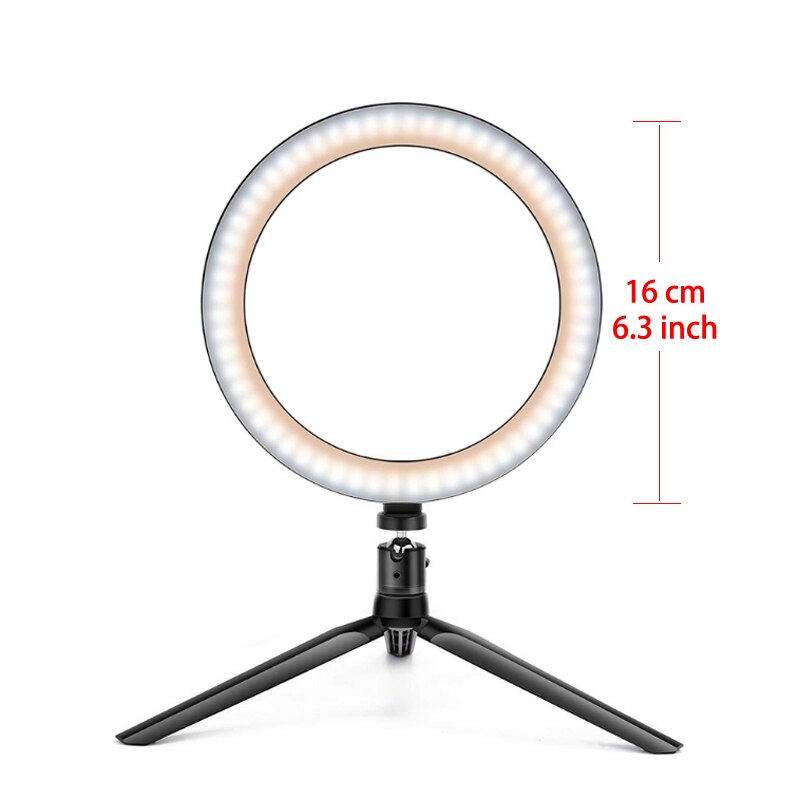 10 polegada led câmera de maquiagem selfie anel luz com suporte do telefone suporte grande fotografia luz anel lâmpada pode ser escurecido tripé para fotos: 16 cm-tripod