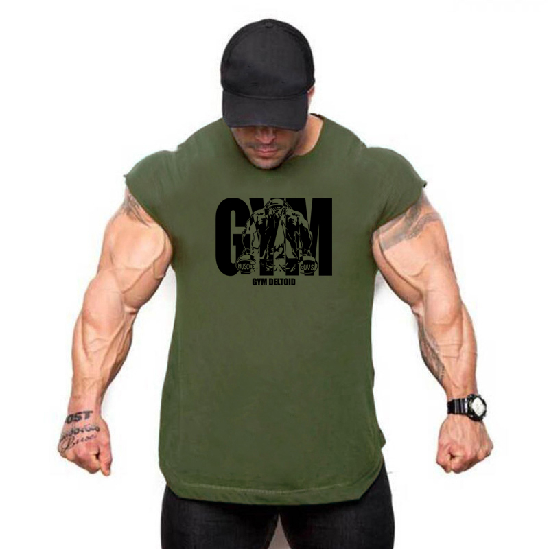Sommargymmärke för män, bodybuilding och fitness, stringer-linne, sportväst, muskel-ärmlös tröja, träningslinnen: L / Brun
