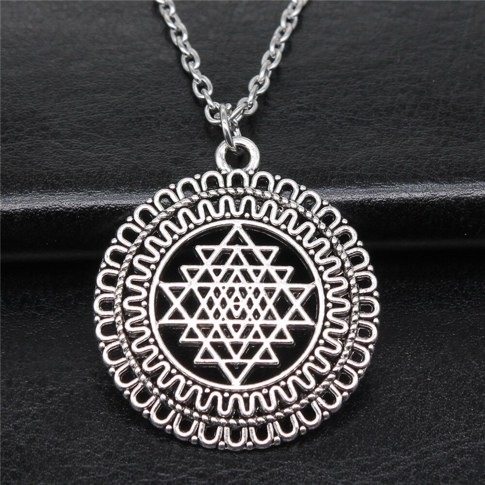 Creatieve Party Sieraden Accessoires Antiek Zilver Kleur Sri Yantra Patroon Hanger Ketting Voor Vrouwen Trendy Sieraden: Silver-40x35mm / 70cm